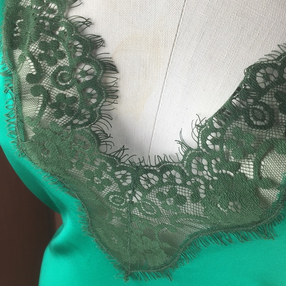 Uterque Emerald Silk and Lace Nightgown / Slip / Slipdress - Medium - Picture 4 of 15